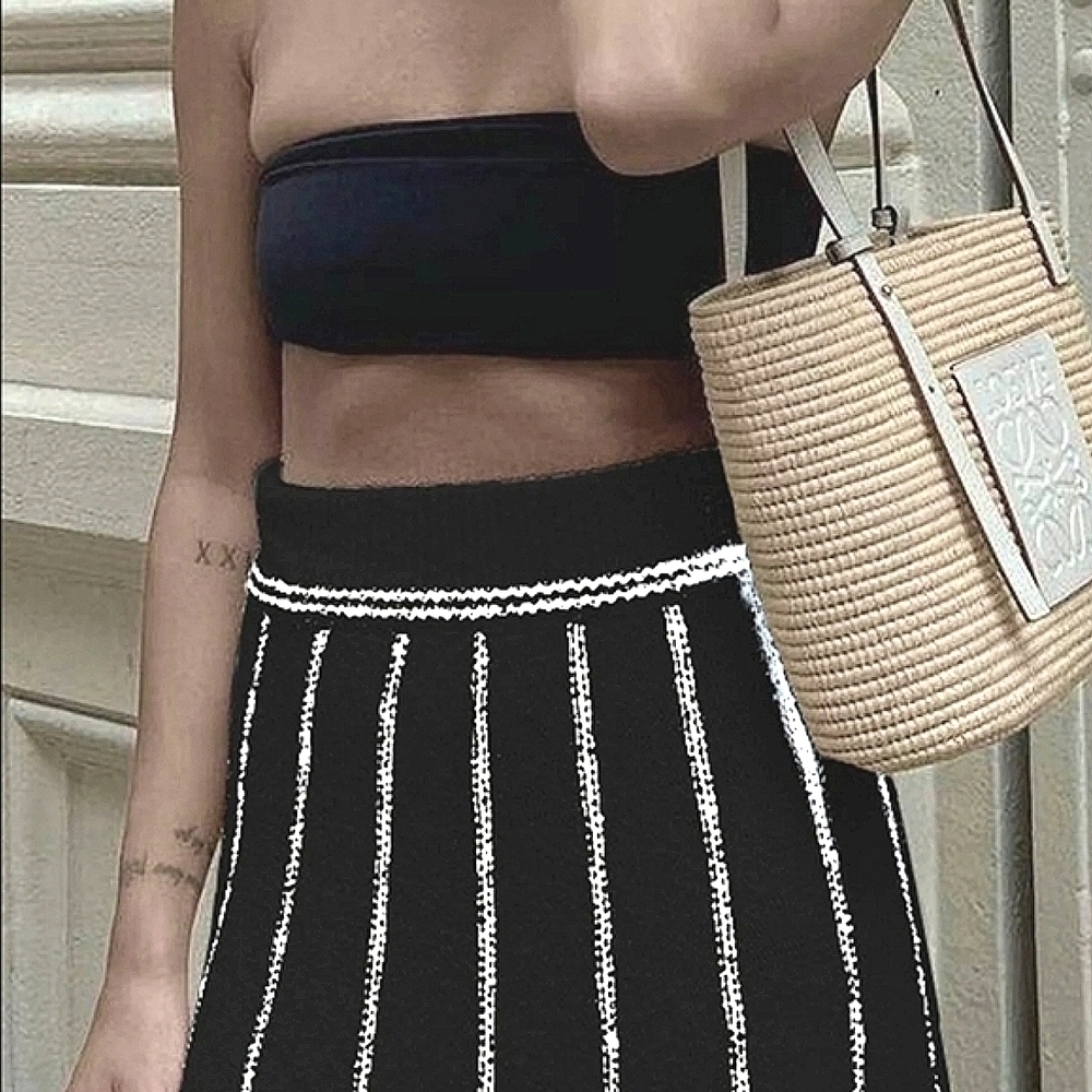 Talbots Petite A-line Pleated Black and White Striped Skirt